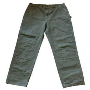 Carhartt Double Knee Canvas Work Pants B136 Moss Green Washed Loose Fit 40x33